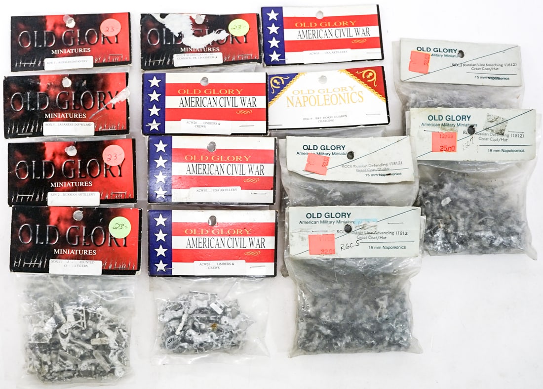 Old Glory Miniatures (14) Packaged in Bags: Lot measures 8 x 12 x 4 in. for shipping purposes. The absence of a condition report does not imply that the lot is in perfect condition or completely free from wear and tear, imperfections, or the co
