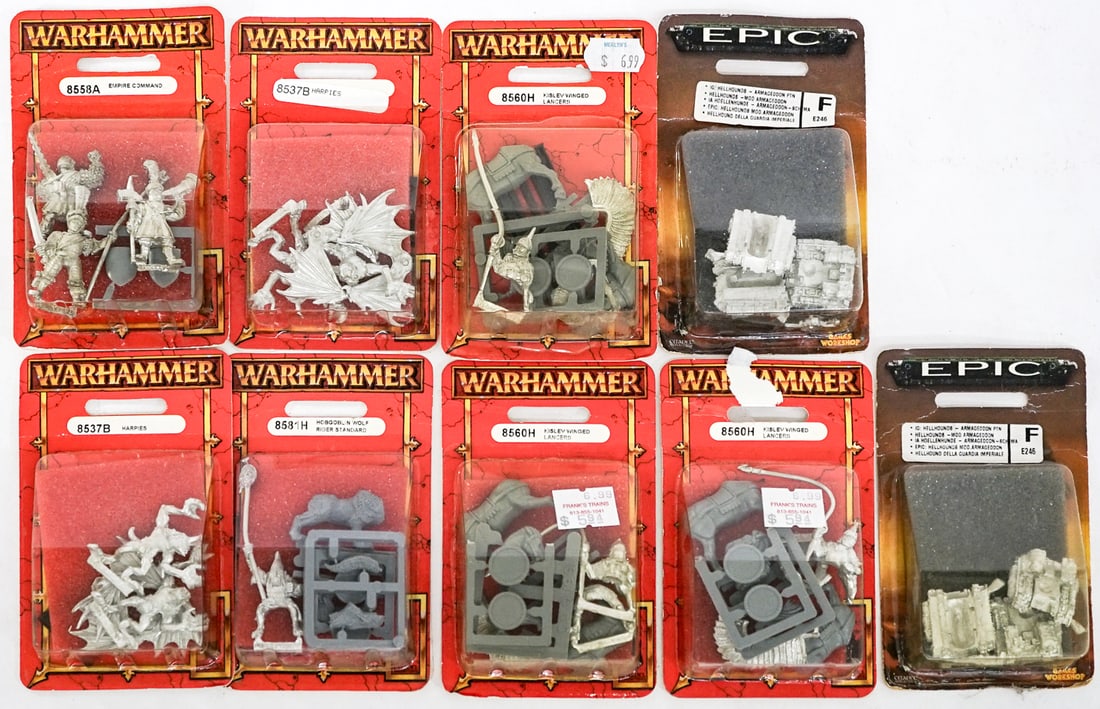 Warhammer & Epic Miniatures (9): Lot measures 10 x 8 x 10 in. for shipping purposes. The absence of a condition report does not imply that the lot is in perfect condition or completely free from wear and tear, imperfections, or the c