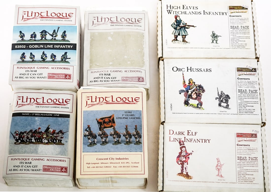 Flintlogue (Alternative Armies) Unpainted Mini's: Lot measures 17 x 13 x 7 in. for shipping purposes. The absence of a condition report does not imply that the lot is in perfect condition or completely free from wear and tear, imperfections, or the