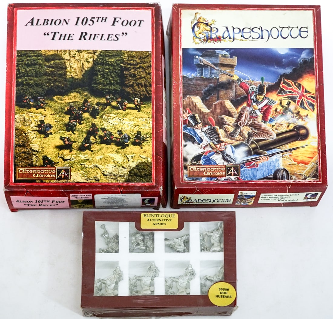 Flintloque Miniatures: Lot measures 13 x 10 x 10 in. for shipping purposes. The absence of a condition report does not imply that the lot is in perfect condition or completely free from wear and tear, imperfections, or the 