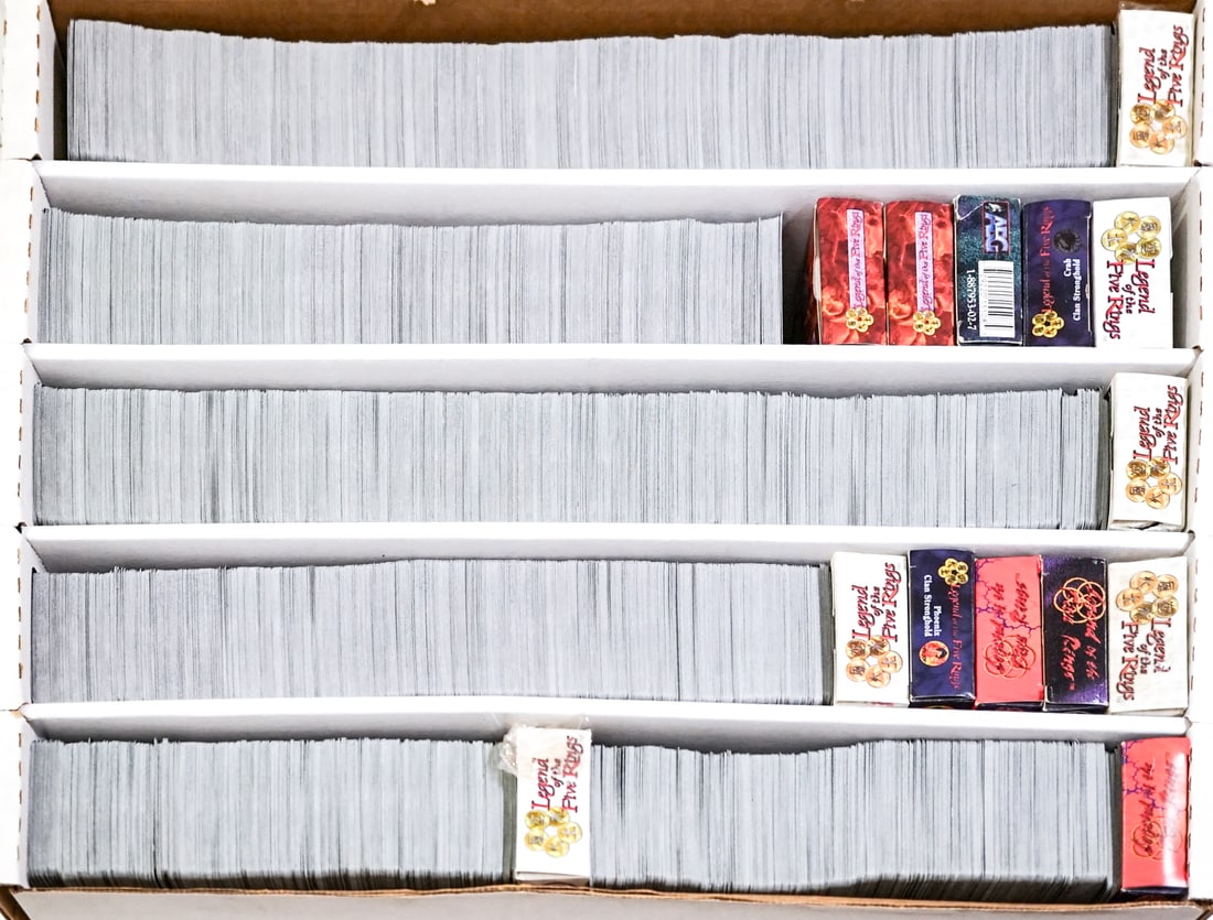TCG Large Box of Cards: Lot measures 17 x 19 x 4 in. for shipping purposes. The absence of a condition report does not imply that the lot is in perfect condition or completely free from wear and tear, imperfections, or the c