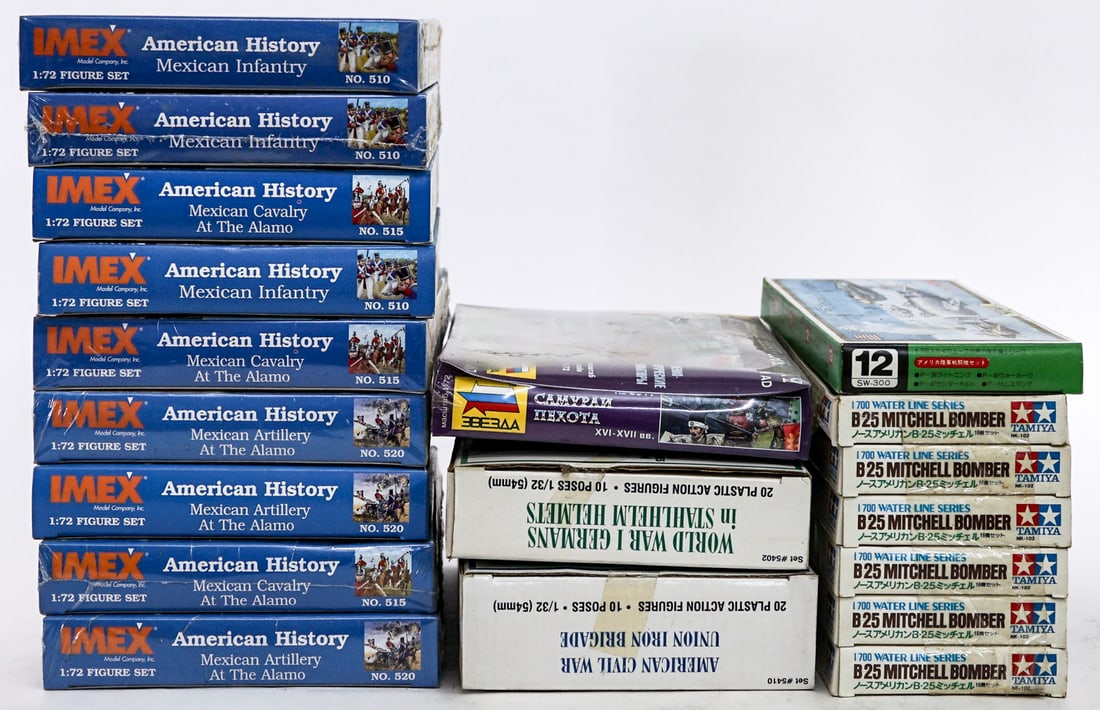 Plastic Model Kits: Lot measures 17 x 13 x 11 in. for shipping purposes. The absence of a condition report does not imply that the lot is in perfect condition or completely free from wear and tear, imperfections, or the 