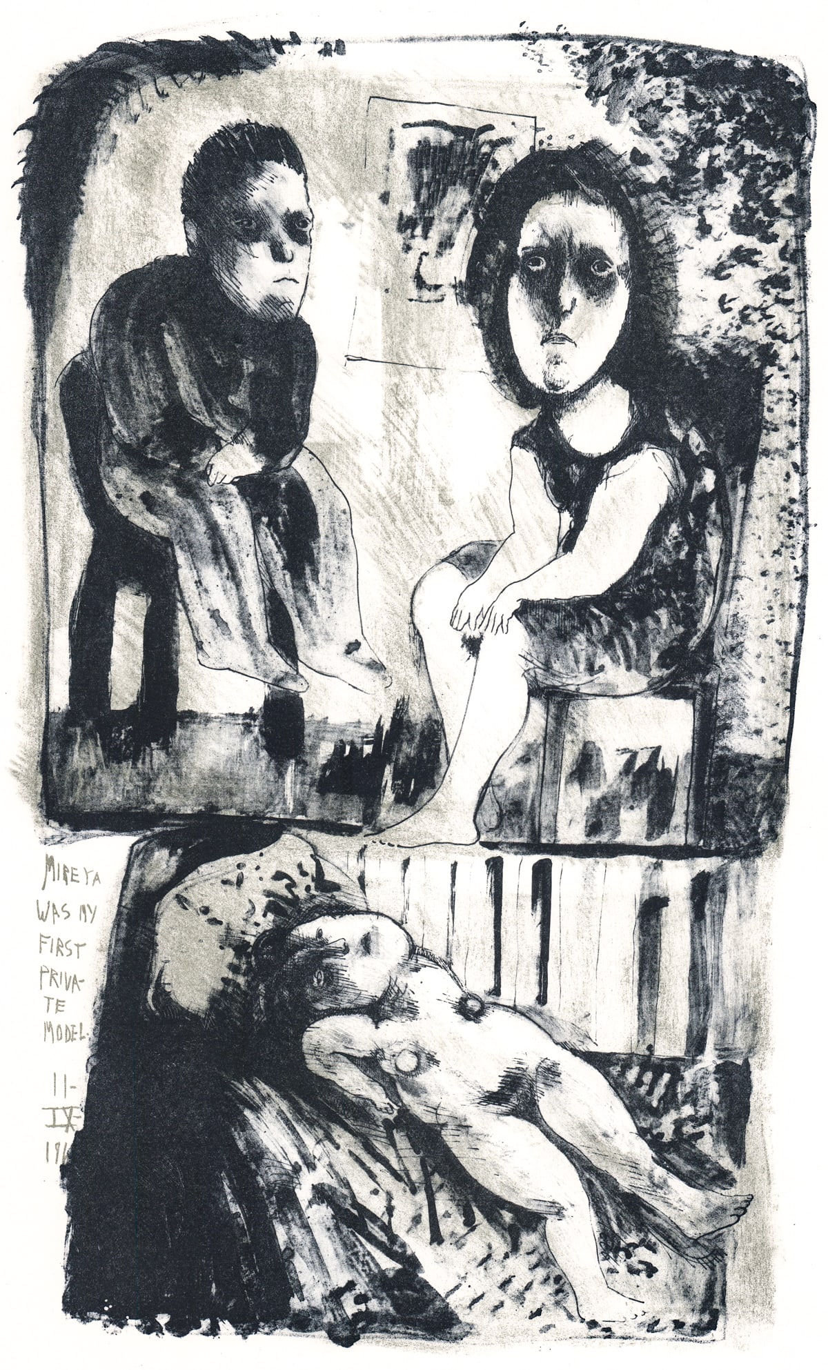 Jose Luis Cuevas SIGNED Lithograph [Mireya]: Jose Luis Cuevas (Mexican, 1934-2017) lithograph pencil signed lower right. Titled 'Mireya Was My 1st Model from Recollection of Childhood #3. Artists Proof. Sheet measures 22 x 16 in. Unframed, loose