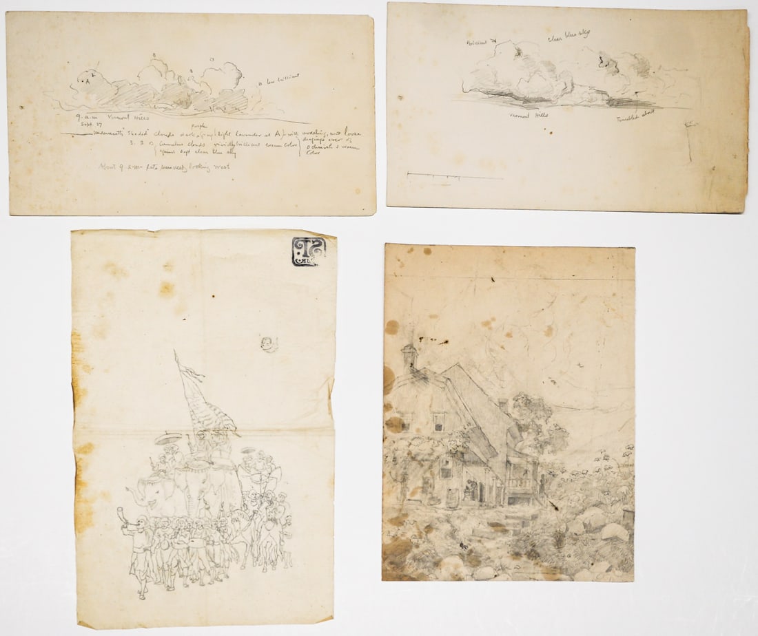 Stephen Parrish (4) Sketches / Studies: Four (4) Stephen Parrish (American, 1846-1938) works on paper. Three with artist's estate stamp 'SP'. Sheets measure 6.325 to 12.75 in. x 8.25 to 12 in. Unframed, loose, not glued down or mounted. Pri