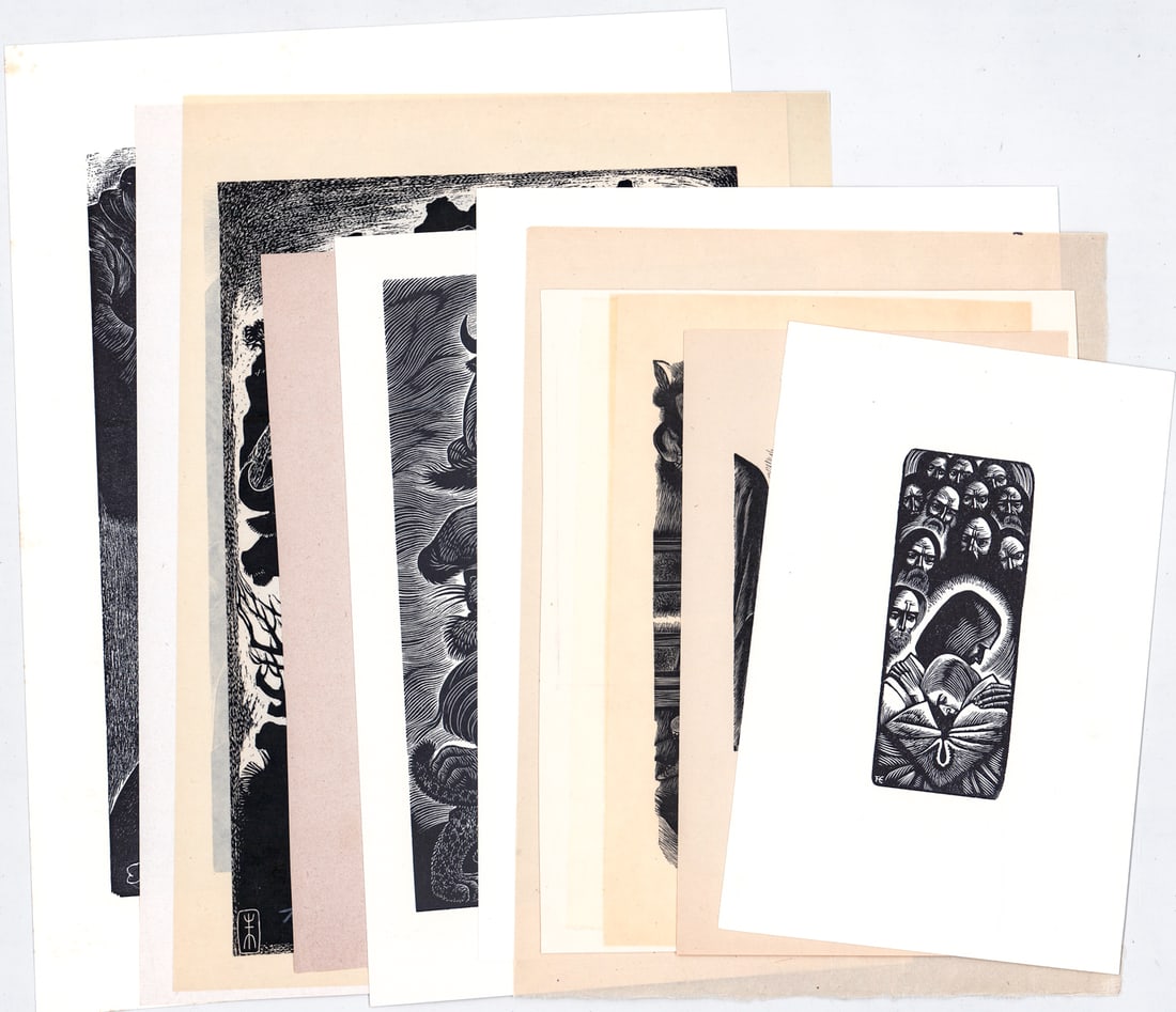 Fritz Eichenberg (11) SIGNED Wood Engravings: Eleven (11) Fritz Eichenberg (German/American, 1901-1990) wood engravings pencil signed (note one is plate signed and one is tipped -in to sheet of paper and unsigned). Includes: Dorothy Day 1984 Homa