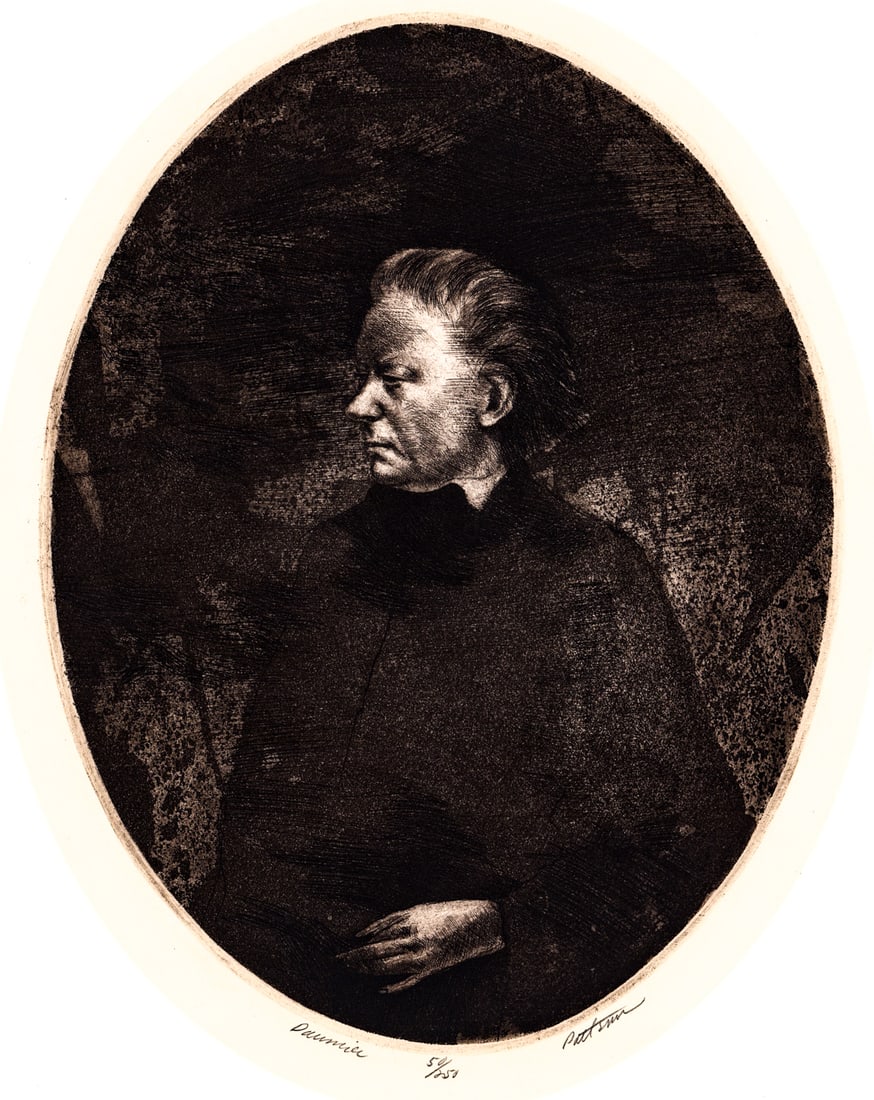 William Patterson Etching S/N [Daumier]: William Patterson- ''Daumier''- etching, signed, titled and numbered 50/250 in pencil. Image measures 9.25 in. x 7 in. Sheet measures 15 in. x 13 in. Upper right corner creased. Unframed, loose, not g