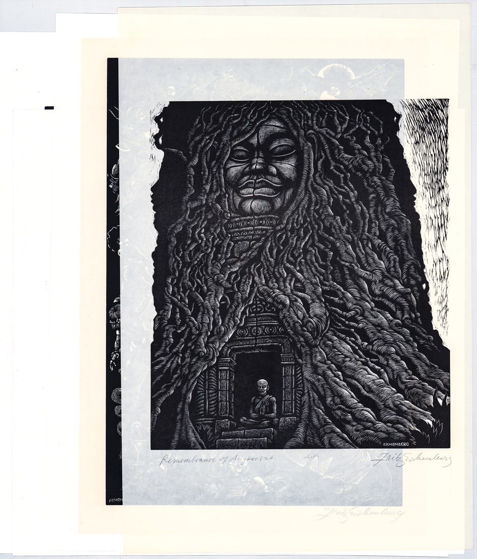 Fritz Eichenberg (5) Wood Engravings SIGNED: Five (4) Fritz Eichenberg (German/American, 1901-1990) wood engravings pencil signed. Includes: Remembrance of Angkor Wat; The Possessed and more. Sheets measure 18 to 22 in. x 14 to 18 in. Unframed,