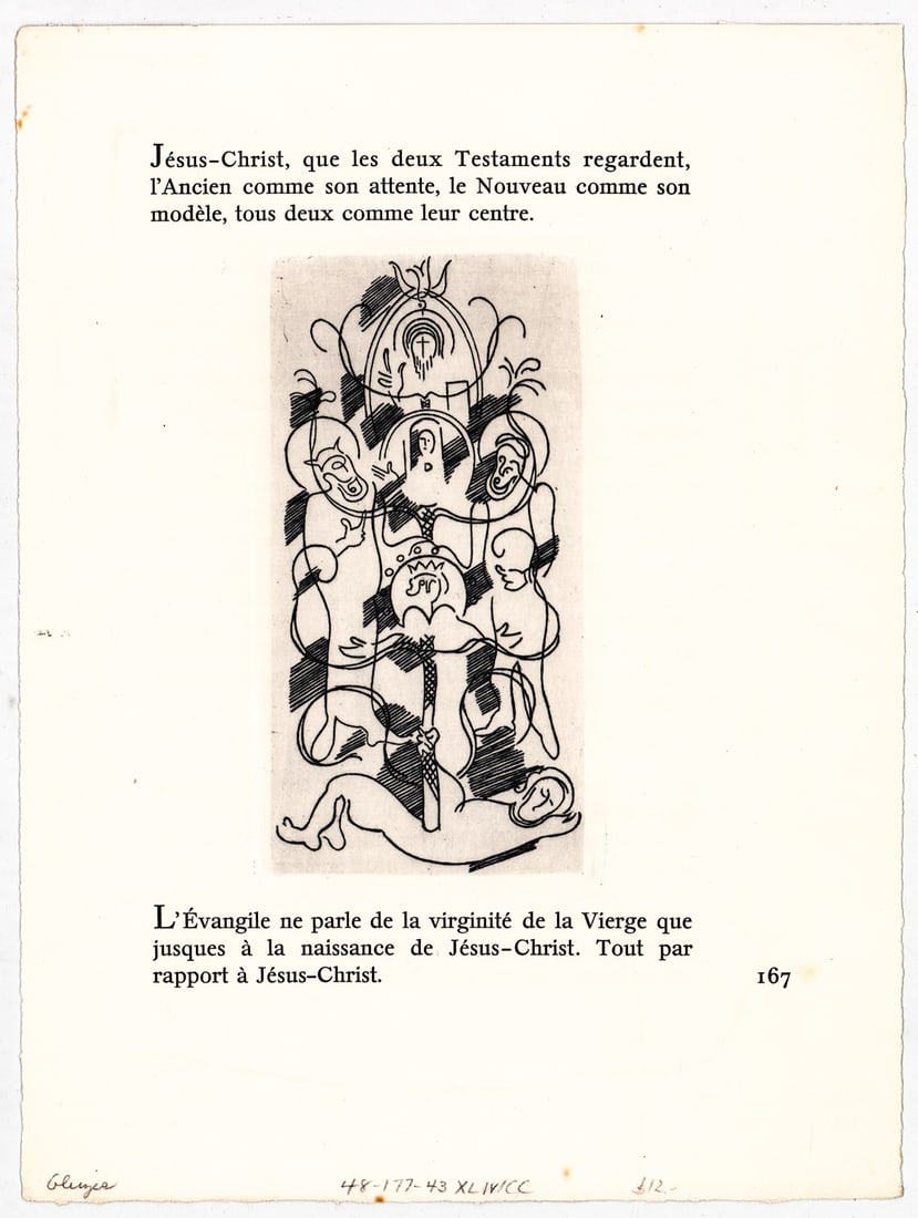 Albert Gleizes 'Pensees' Original Etching [Jesus]: Albert Gleizes (French, 1881-1953) original etching 'Pensees'. Image measures 6.75 x 3.375 in. Sheet measures 13 x 9.75 in. Unframed, loose, not glued down or mounted. Print lot measures 14 in. H x