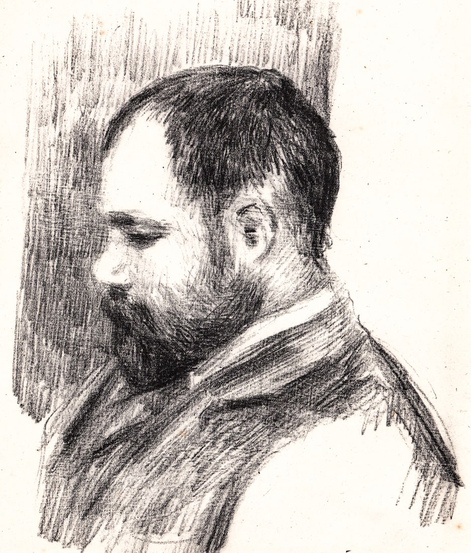 PIERRE-AUGUSTE RENOIR Ambroise Vollard Print: PIERRE-AUGUSTE RENOIR (1841 - 1919) Portrait of Ambroise Vollard, 1904, print on paper signed on stone. Tear lower right edge. Sheet measures 13 x 10 in. Unframed, loose, not glued down or mounted.