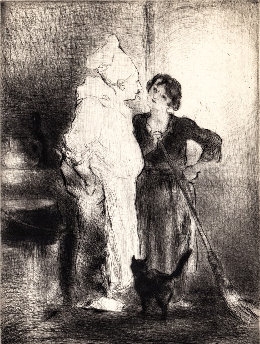 Edmund Blampied SIGNED Etching #81/100: Edmund Blampied (British, 1886-1966) etching ink signed and numbered 81/100 lower margin. Titled 'Below Stairs'. Image measures 10.25 x 7.75 in. Sheet measures 15.5 x 9.875 in. Unframed, loose, not gl