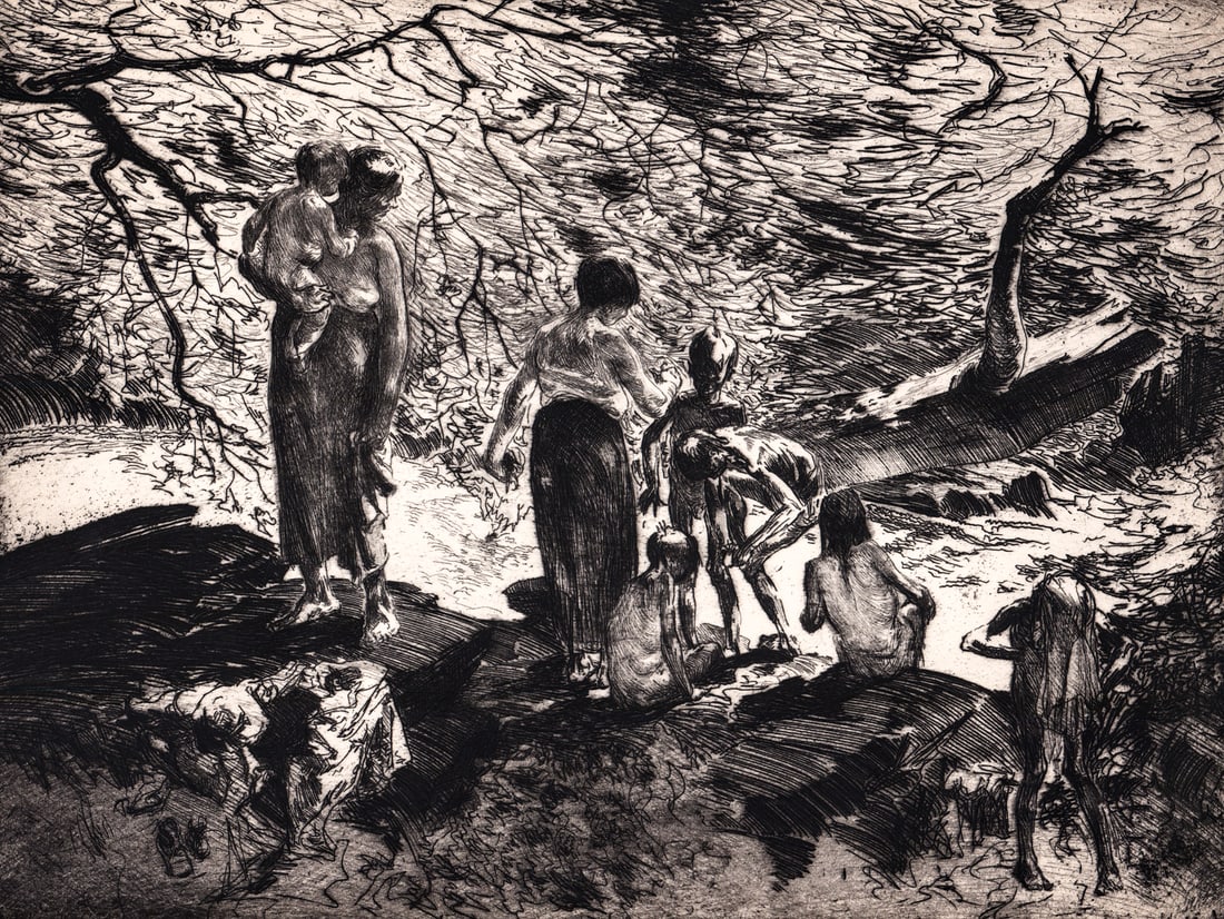 John Costigan SIGNED Ed. 250 [Bathers] WPA: John Edward Costigan (American, 1888-1972) 1932 edition of 250 copies etching pencil signed and titled lower margin. Image measures 8.875 x 11.75 in. Sheet measures 12 x 15 in. Unframed, loose, not gl