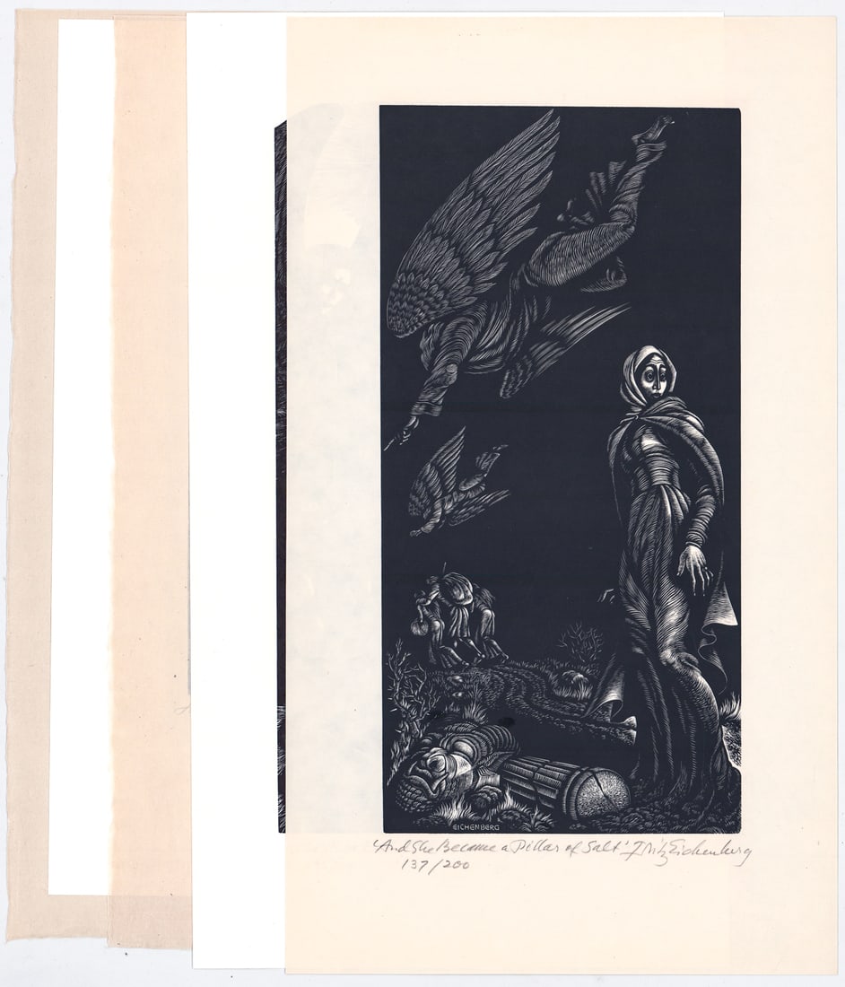 Fritz Eichenberg (5) SIGNED Wood Engravings: Five (5) Fritz Eichenberg (German/American, 1901-1990) wood engravings all pencil signed. Include: The Long Loneliness; The Shepherdess; And She Became a Pillar of Salt; The Book of Job; Joshua AP. Sh