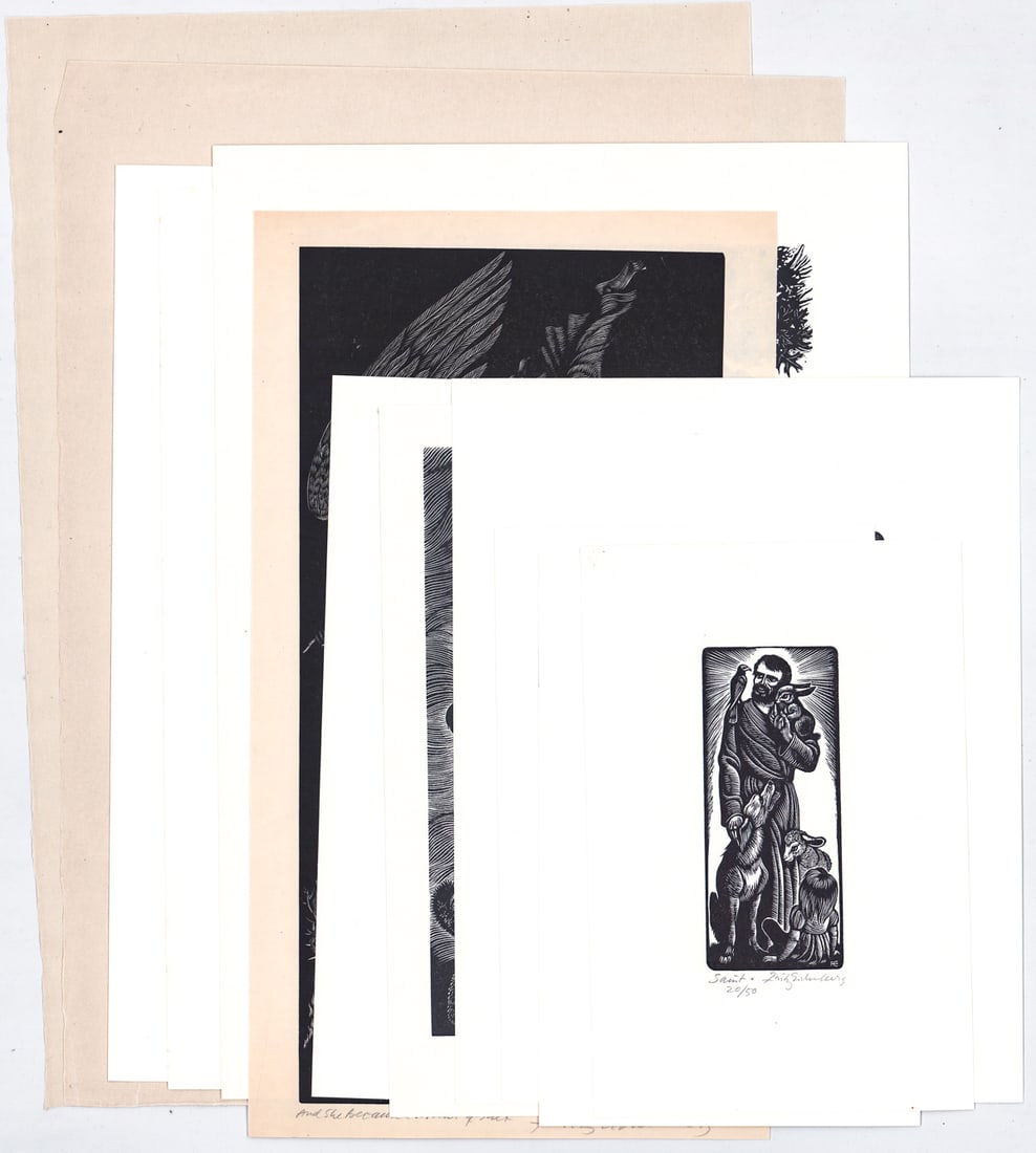 Fritz Eichenberg (12) SIGNED Wood Engravings: Twelve (12) Fritz Eichenberg (German/American, 1901-1990) pencil signed wood engravings. Sheets measure 8.25 to 15.5 in. x 5.75 to 11.5 in. Unframed, loose, not glued down or mounted. Print lot measur