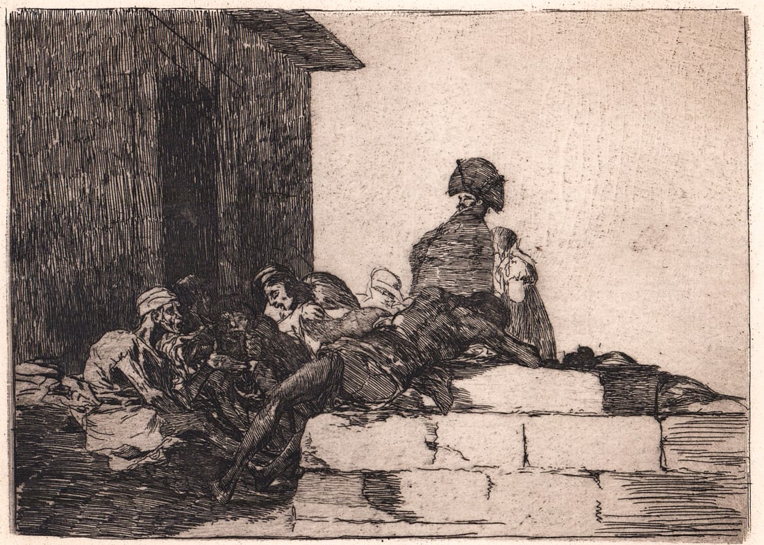 Francisco Goya 'Clamores En Vano' Etching: Francisco Goya (Spanish, 1746-1828) etching titled 'Clamores en vano'. Plate 54 for Desatres. Date of impression: 1930. 6th Edition. Plate measures 6 x 8.125 in. Sheet measures 11 x 14.125 in. Unframe