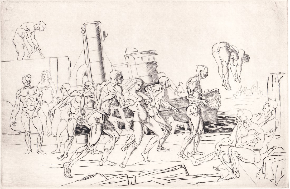 Reginald Marsh 'Bathers in the Hudson #17 WM (1 of 4)