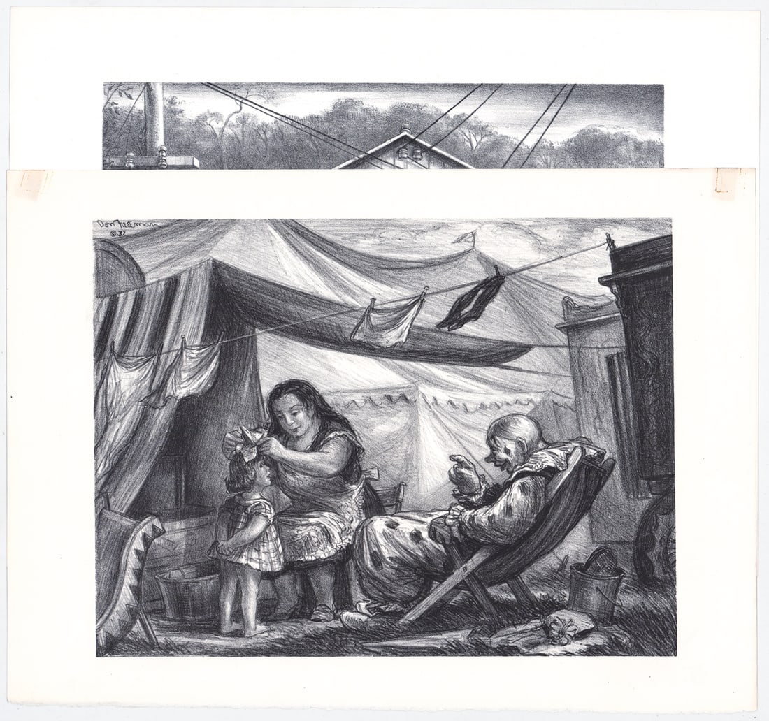 WPA Era (2) Lithographs [AAA; AAG]: Two WPA lithographs include: 1) Victoria Ebbels Hutson Huntley (American, 1900-1971) lithograph pencil signed and dated 1946 lower right. Image measures 9.75 x 11.875 in. Sheet measures 12 x 8.875 in.