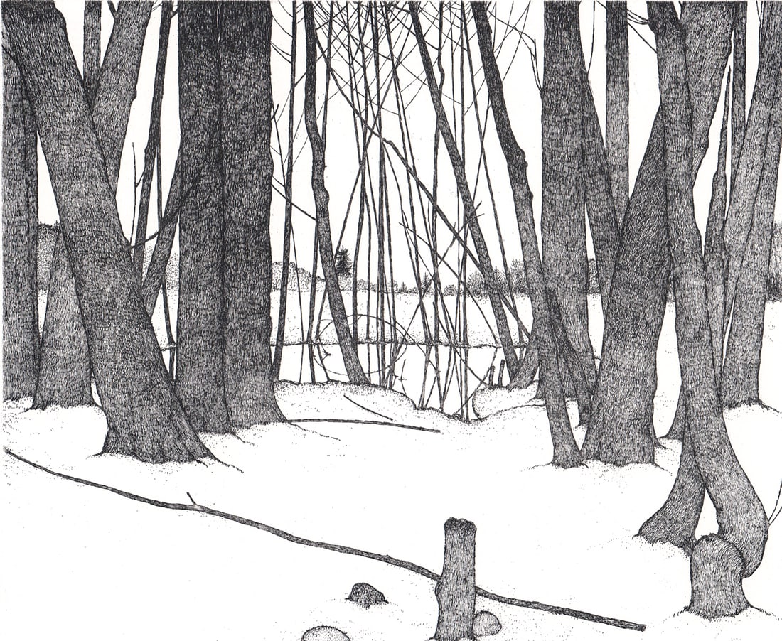 Art Hansen S/N Etching 'Winter Forest': Art Hansen (Seattle, WA. 1929-2017) pencil signed, numbered 232/250 and titled 'Winter Forest' lower margin. Image measures 9 x 10.75 in. Sheet measures 13.5 x 15.5 in. Unframed, loose, not glued