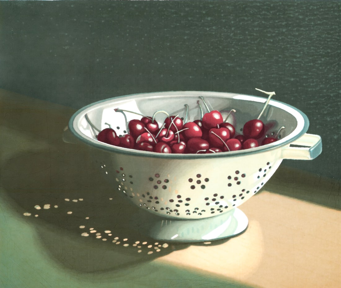 Joe Price S/N Serigraph 1984 [Bing Cherries]: Joe Price (American, b. 1935) pencil signed, numbered 51/100 and titled 'Bing Cherries' lower margin. Image measures 10.5 x 12.5 in. Sheet measures 14 x 16 in. Unframed, loose, not glued down or