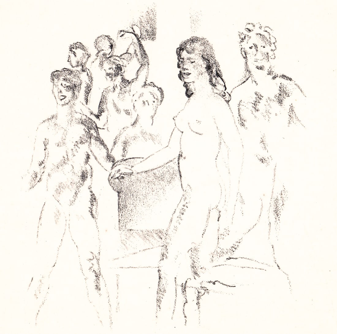 Arthur Bowen Davies SIGNED Litho [Nude]: Arthur Bowen Davies (American 1862-1928) lithograph pencil signed lower right. Sheet measures 15 x 11 in. Unframed, loose, not glued down or mounted. Print lot measures 16 in. H x 12 in. W x .125 in. 