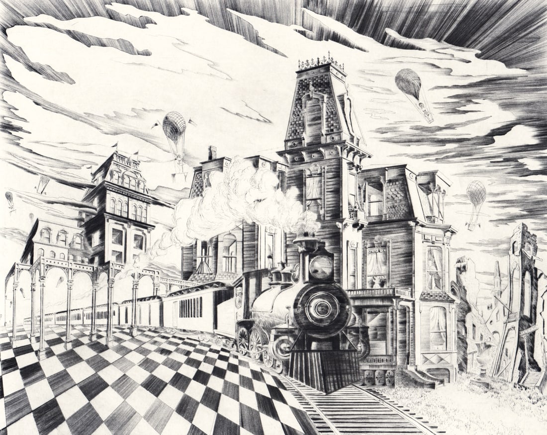 Lawrence Kupferman S/N Etching Fantasia Americana: Lawrence Kupferman (American, 1909-1982) etching pencil signed and numbered 40/100 lower margin. Embossed stamp lower left. Fantasia Americana, 1974. Image measures 11.75 x 14.875 in. Sheet measures 1