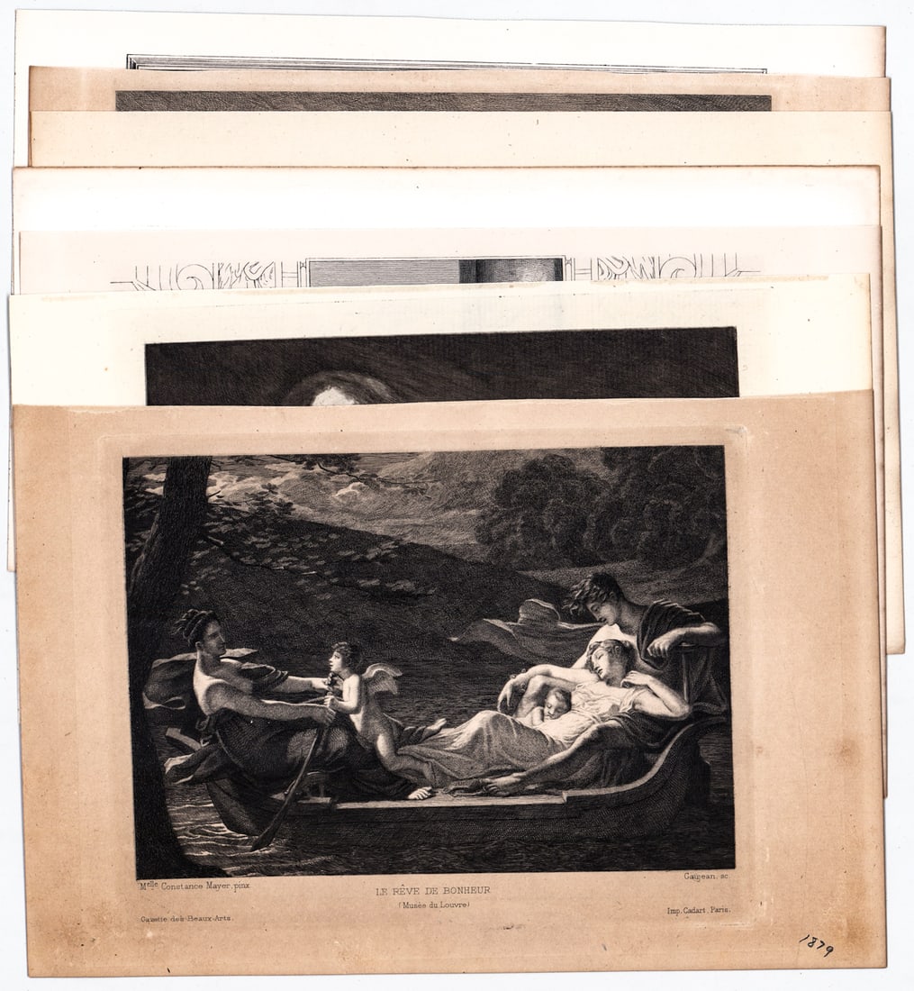 Antique (7) Prints [People}: Seven (7) antique prints. Sheets measure 7 x 10.5 in. Unframed, loose, not glued down or mounted. Print lot measures 11 in. H x 8.75 in. W x .25 in. D for shipping purposes only. The absence of a cond