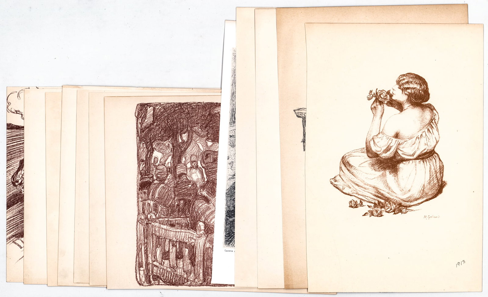 Various Artists (12) Lithographs: Twelve (12) lithographs by various artists include: Byam Shaw; J. McClure Hamilton; R Anning Bell; Frank Brangwun; George McCulloch; Fernand Khnopff; Emil Orlik. Sheets measure 8 to 10.75 in. x 7 to 1