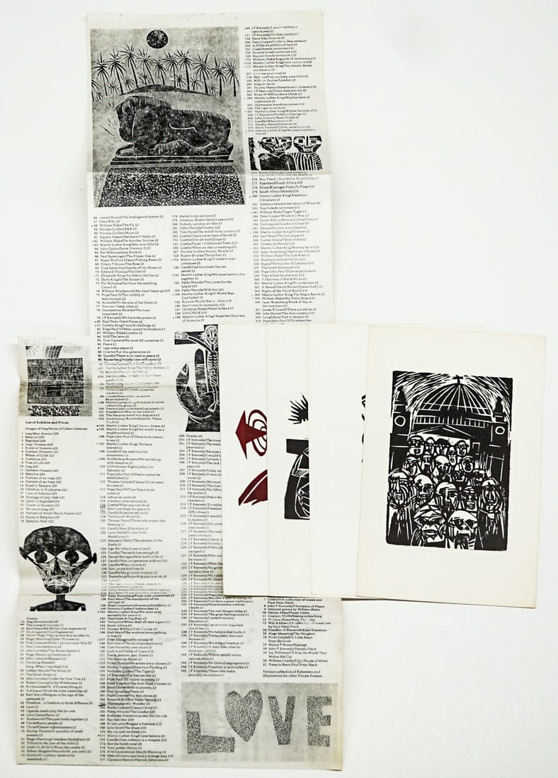 Woodblock (21) Small Prints [Political]: Twenty-one (21) woodblock prints. Sheets measure 8 x 5 in. Book lot measures 8 in. H x 5 in. W x .5 in. D for shipping purposes only. The absence of a condition report does not imply that the lot is i