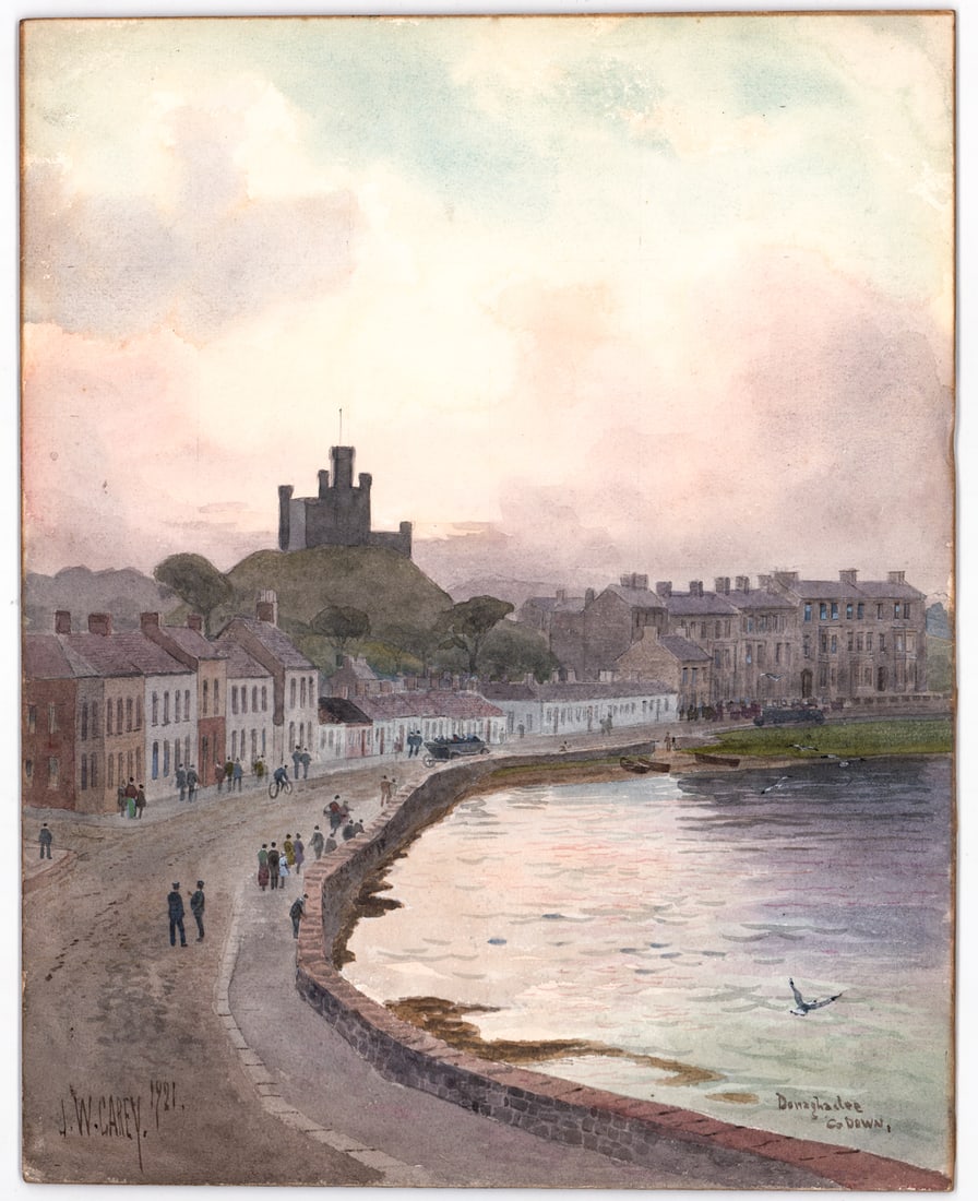 Joseph William Carey Original Watercolor: Joseph William Carey original watercolor on artist's board. Signed and dated 1924 lower left. Titled 'Donaghadee Co. Down' lower right. Measures 14.25 x 11.25 in. Unframed, loose, not glued down or mo