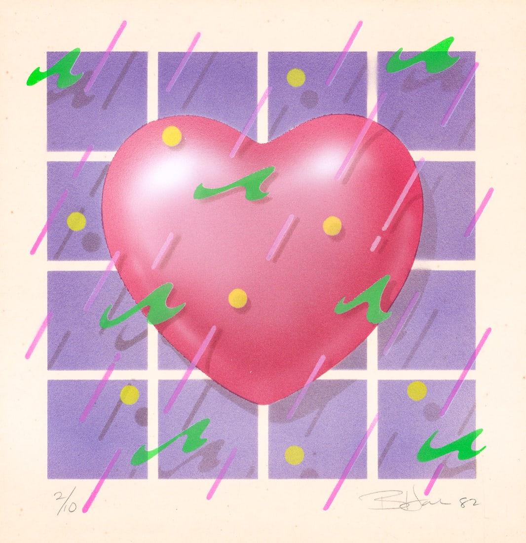Illegibly Signed S/N Screenprint [Heart] 1982: Image measures 10 x 10 in. Sheet measures 13 x 10.75 in. Unframed, loose, not glued down or mounted. Lot measures13.5 in. H 11.25 in. W x .125 in. D for shipping purposes only. The absence of a condit