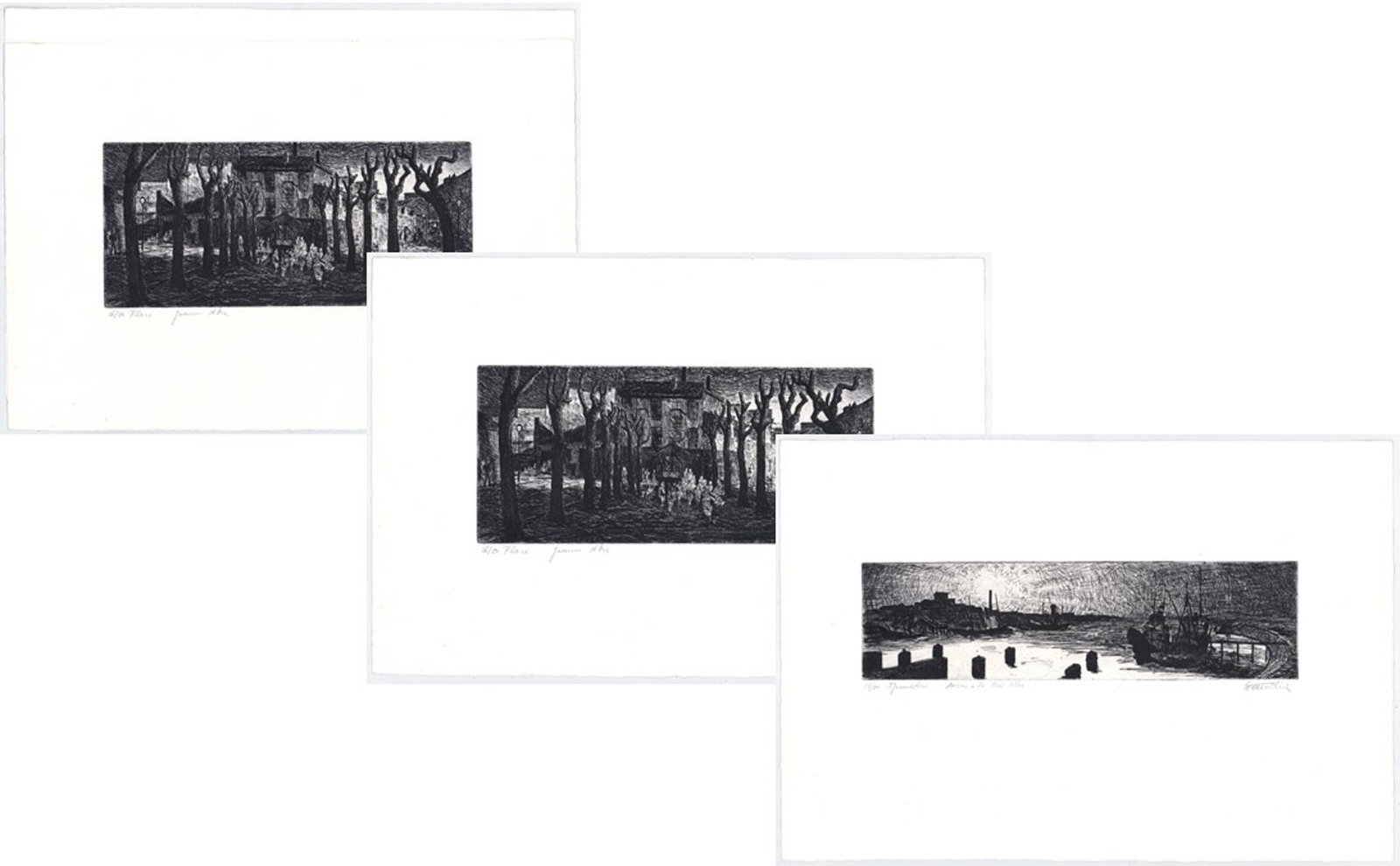 Gabor Gyarfas (2) SIGNED Etchings Ed. 50: Two (2) Gabor Gyarfas (Hungarian, b.1946) etchings pencil signed, numbered and titled lower margins. Sheets measure 15 x 22 in. Unframed, loose, not glued down or mounted. Lot measures 15.5 in. H 23 i