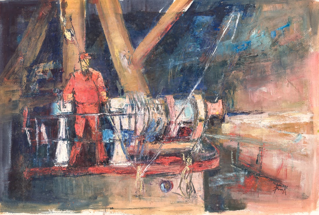 Original Oil on Paper [Winchman]: Original oil on paper signed 'Brock' lower right. Measures 15.5 x 22.5 in. Unframed, loose, not glued down or mounted. Lot measures 24 in. H 18.5 in. W x .25 in. D for shipping purposes only. The abse