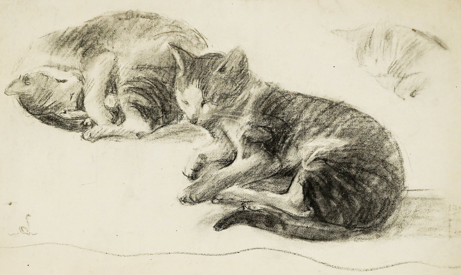 Antique Original Pastel [Cats]: Antique original pastel of cats. Sheet measures 18.25 x 24.25 in. Unframed, loose, not glued down or mounted. Lot measures 20 in. H 24 in. W x .125 in. D for shipping purposes only. The absence of a c