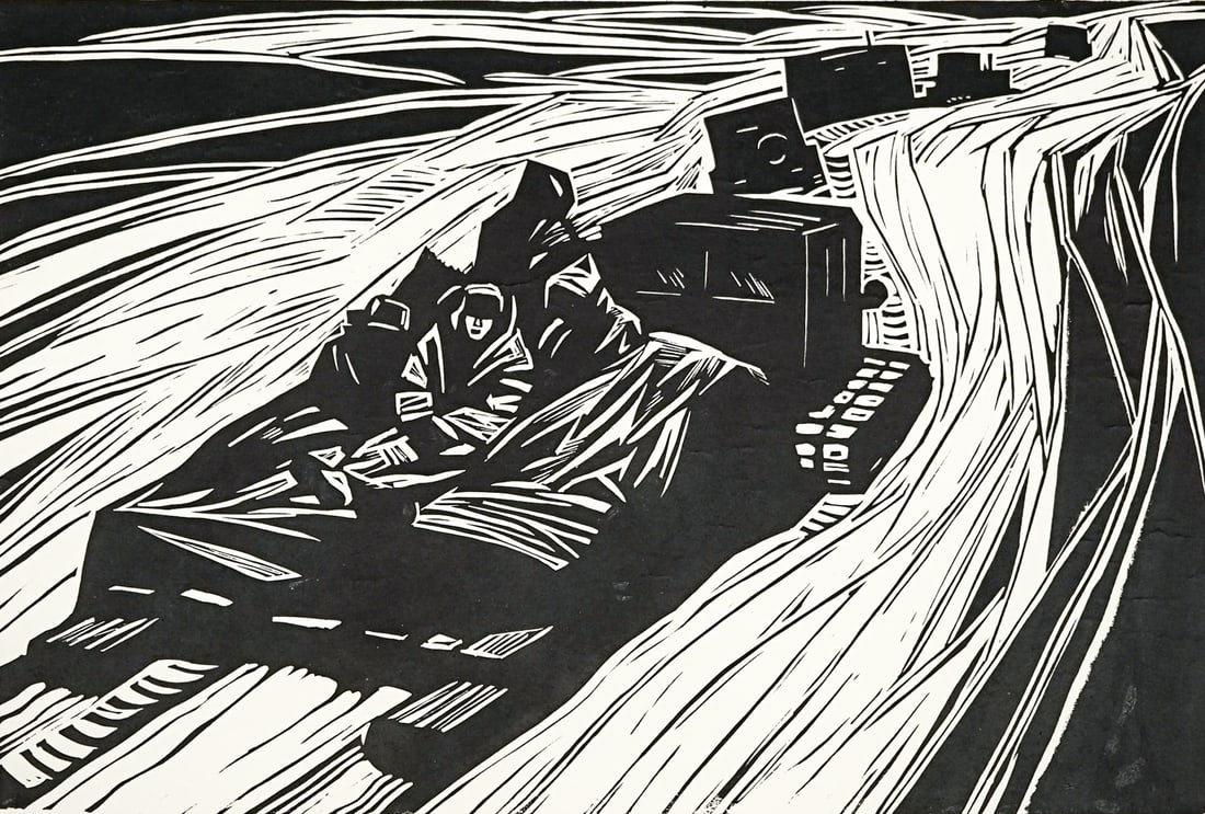 Gyarfas Gabor SIGNED Woodcut: Gyarfas Gabor (Hungary, b.1946) woodcut pencil signed, and titled lower margin. Image measures 15.5 x 23 in. Sheet measures 21x 28 in. SHIP'S ROLLED IN TUBE. Unframed, loose, not glued down or