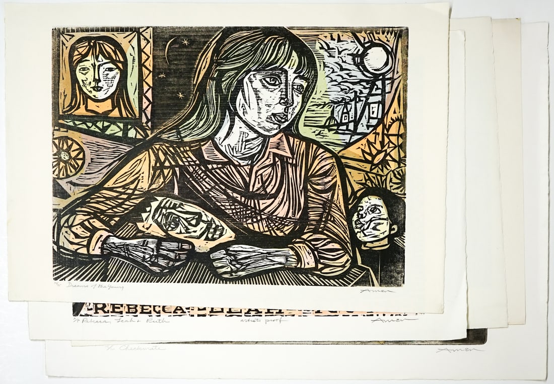 Irving Amen (5) S/N Prints: Five (5) Irving Amen (American, 1918-2011) prints pencil signed and numbered lower edge. Sheets measure 19 to 22 in. x 18.75 to 30 in. Unframed, loose, not glued down or mounted. Print lot measures 31