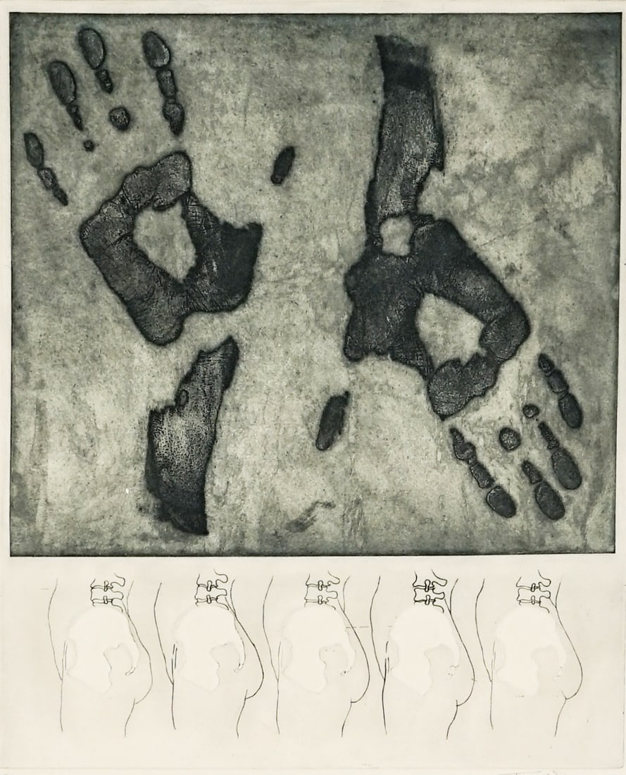 David Finkenbainer SIGNED Embossed Etching #9/12: Exhibited at the opening of the Peace Museum 1981 Chicago. Image measures 18 x 14.75 in. Sheet measures 27.5 x 21.25 in. Unframed, loose, not glued down or mounted. Print lot measures 28.75 in. H x 24