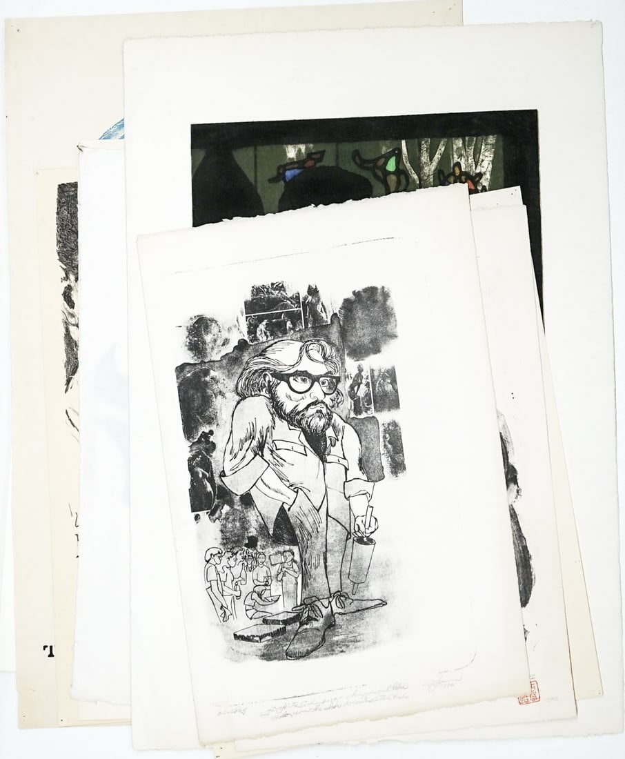 (9) Posters / Prints by Various Artists: Nine (9) posters / prints by various artists. Many signed. Sheets measure 22 to 32 in. x 15 to 26 in. Unframed, loose, not glued down or mounted. Print lot measures 33 in. H x 24 in. W x .25 in. D for