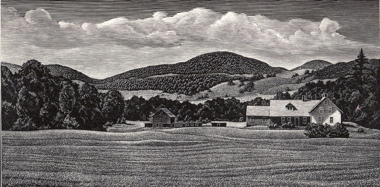 Asa Cheffetz SIGNED Wood Engraving {Landscape]: Asa Cheffetz AAA artist (New York, Massachusetts, 1897-1965) original wood engraving pencil signed lower right. Image measures 4.5 x 9 in. Sheet measures 9.5 x 12.25 in. Unframed, loose, not glued dow