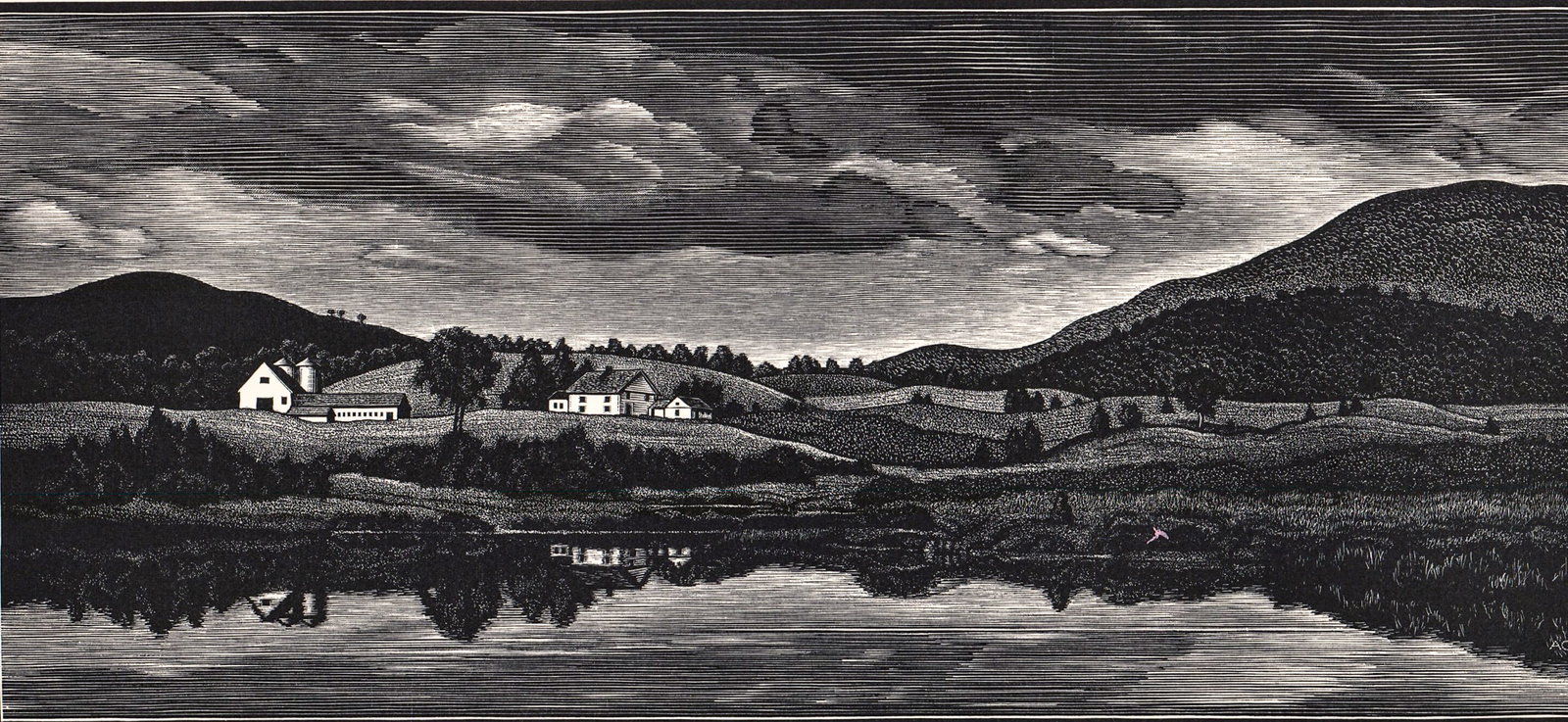 Asa Cheffetz SIGNED Wood Engraving [Pastorale]: Asa Cheffetz AAA artist (New York, Massachusetts, 1897-1965) original wood engraving pencil signed lower right. Titled: 'Pastorale, Vermont'. Image measures 4.5 x 10 in. Sheet measures 9.25 x 14 in. U