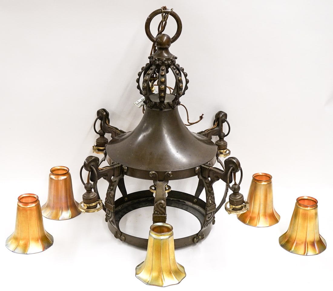[Quezal Glass Shades] French Hanging Chandelier (1 of 10)