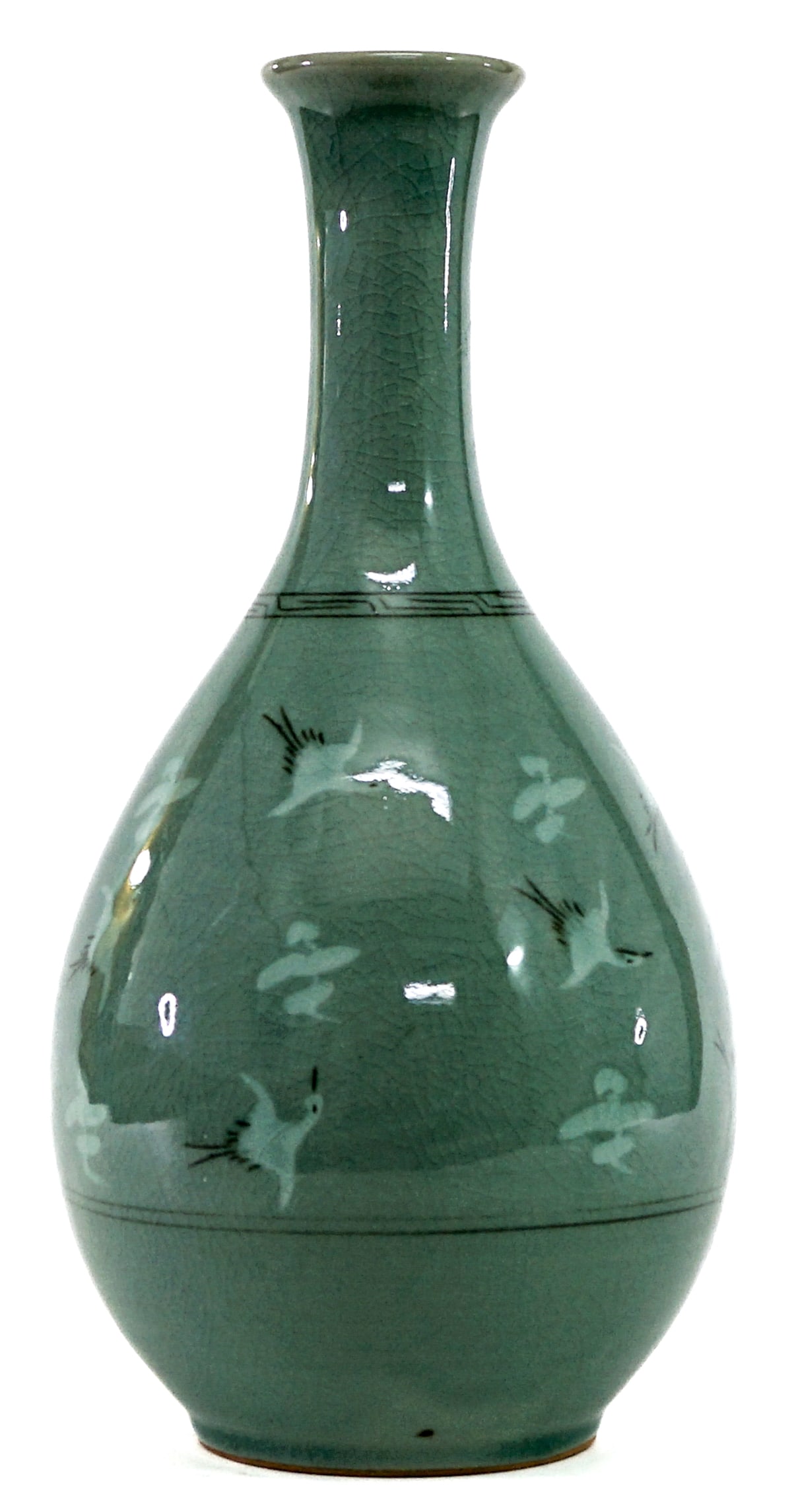 Celedon 'Flying Crane' Crazed 13IN Vase (1 of 5)