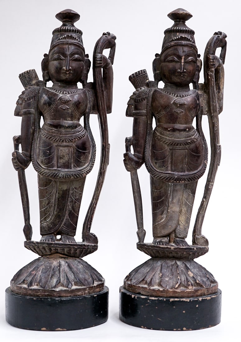 Antique Pair of Carved Wood Hindu Figures (1 of 3)