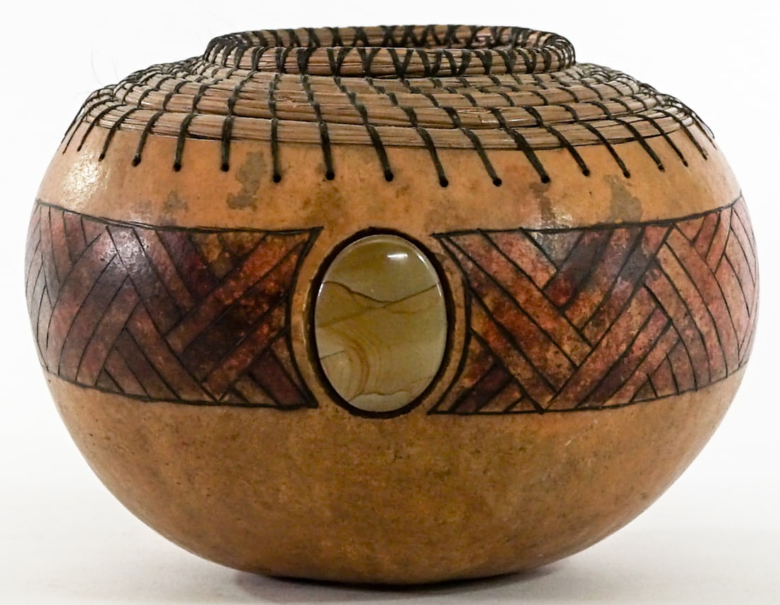 Southwest-Style Gourd with Basketry UNSIGNED (1 of 4)