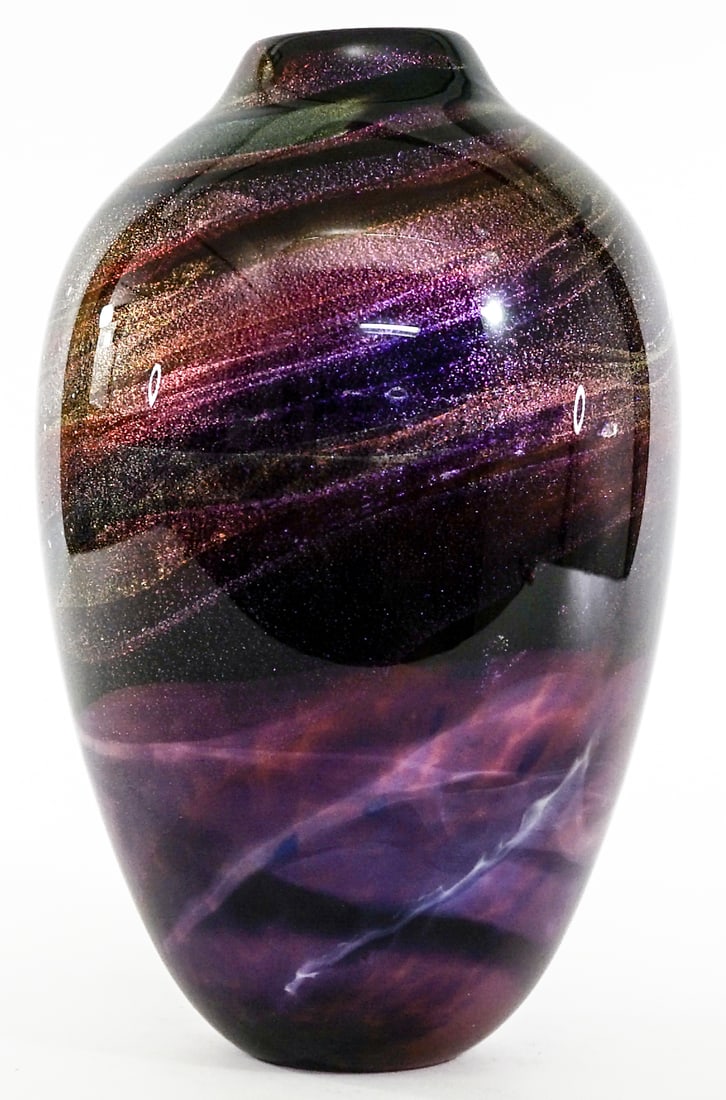 Artist SIGNED Studio Art Glass Vase 11IN (1 of 5)