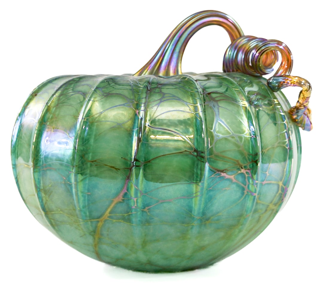 Art Glass Pumpkin - Iridescent Green (1 of 5)