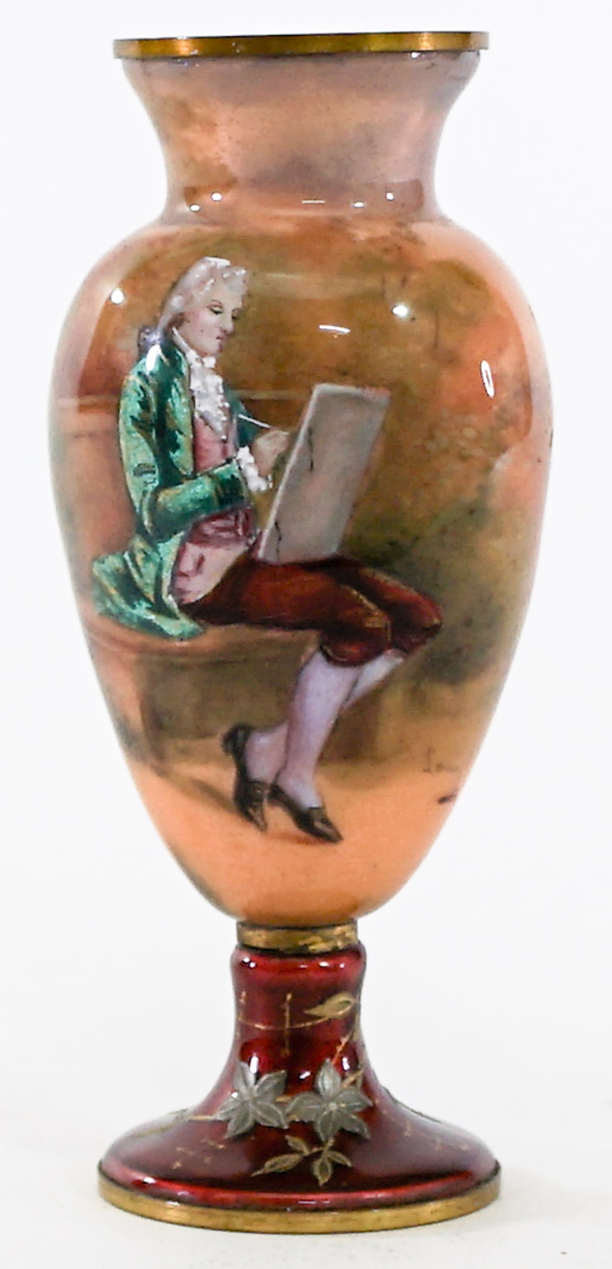 French Enamel 4.75IN Small Vase: Vase measures 4.75 in. x 2.25 in. x 1.75 in. No evident cracks, chips or repairs. Lot measures 4.75 in. H x 5 in. W x 5 in. D for shipping purposes only. The absence of a condition report does not imp