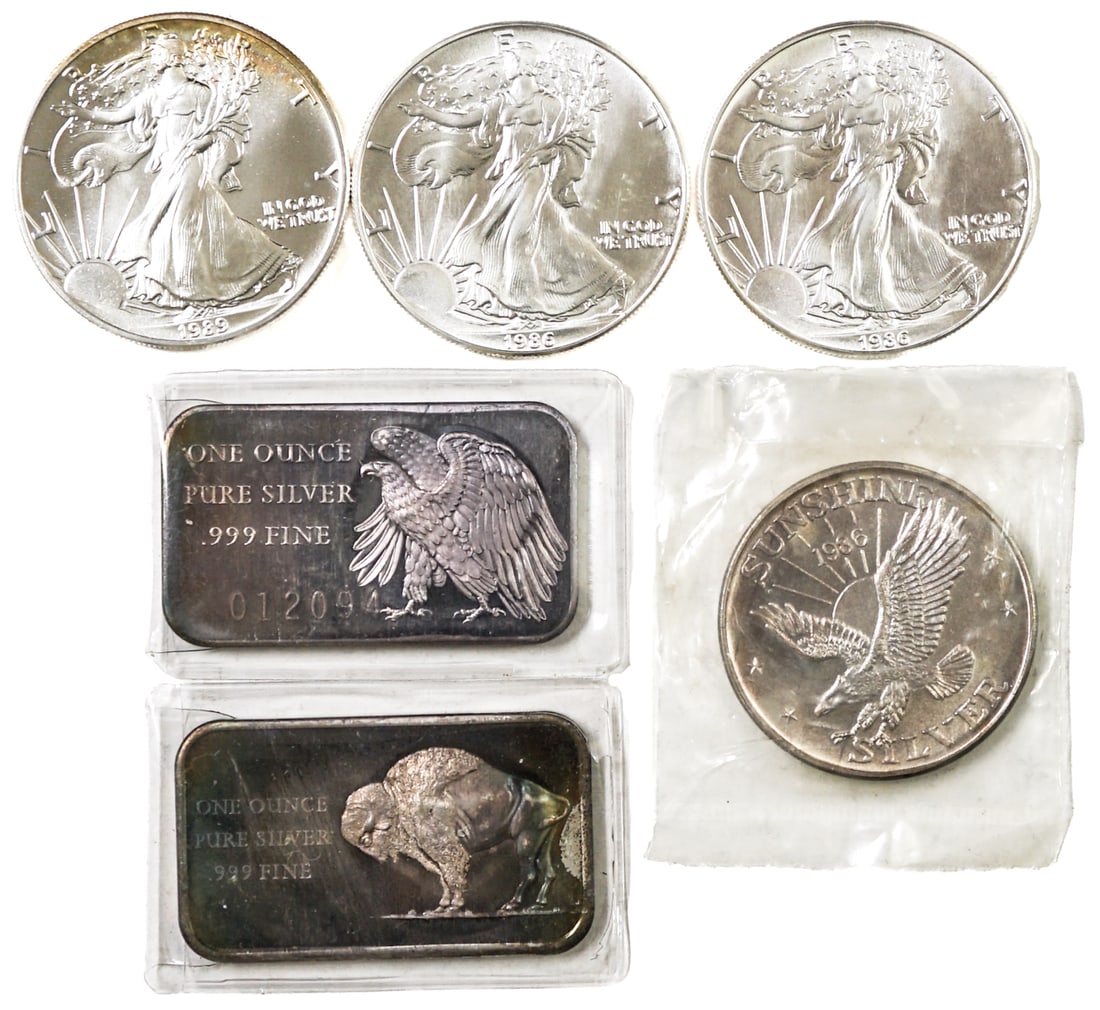 (6) .999 Silver One Ounce Rounds & Ingots (1 of 2)
