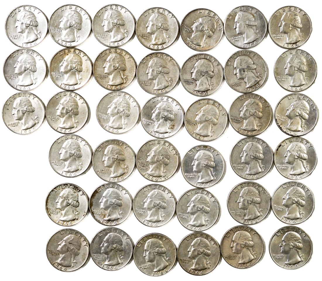 (39) 1964 U.S. Silver 25c: Our in-house shipping department will gladly pack and ship any item that fits into a 14x14x14 inch or 30x5x24 inch or equivalent or smaller box/folio if it is not fragile or over 25lbs. We will