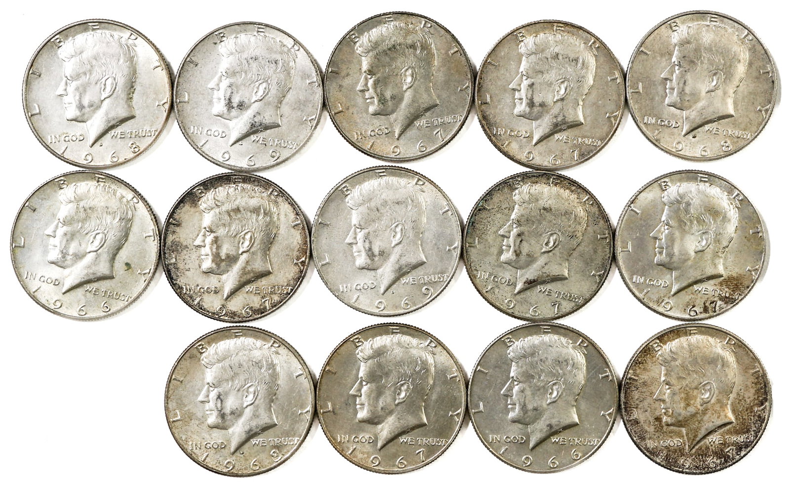 (14) 1965-1970 Kennedy U.S. Half Dollars 40%: Assorted dates, mixed condition. Our in-house shipping department will gladly pack and ship any item that fits into a 14x14x14 inch or 30x5x24 inch or equivalent or smaller box/folio if it is not