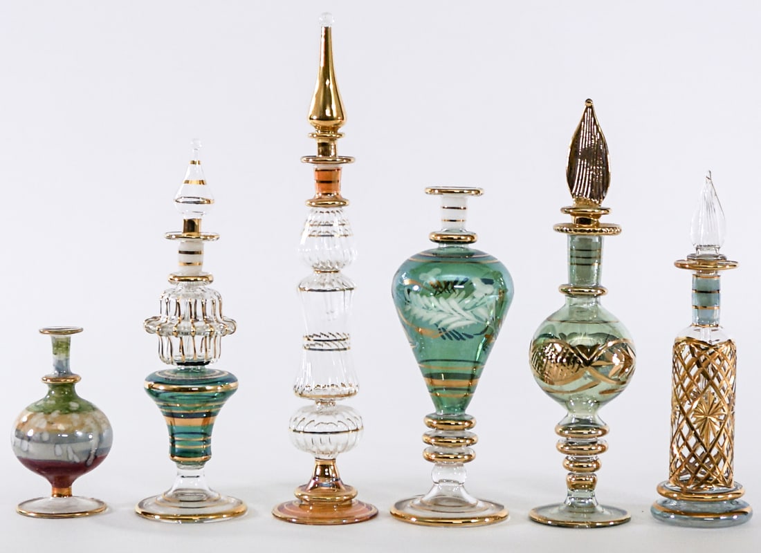 Art Glass (6) Perfume Bottles [4 w/ Stoppers] (1 of 3)