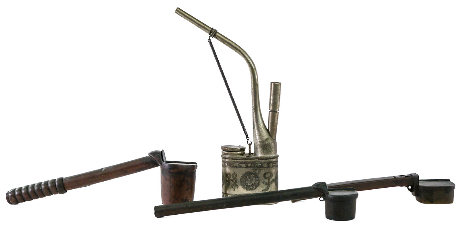 Vintage (1) Opium Pipe (3) Asian Pipes: Measure 8.5 to 10.5 in. long. Lot measures 10.5 in. H x 8 in. W x 2 in. D for shipping purposes only. The absence of a condition report does not imply that the lot is in perfect condition or completel